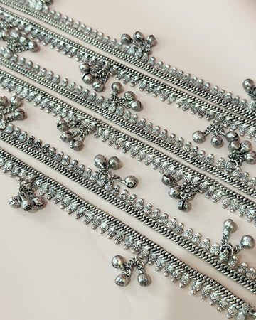 Nida Ghungru Anklet – Pair | 14 Inches | Oxidised German Silver For Women